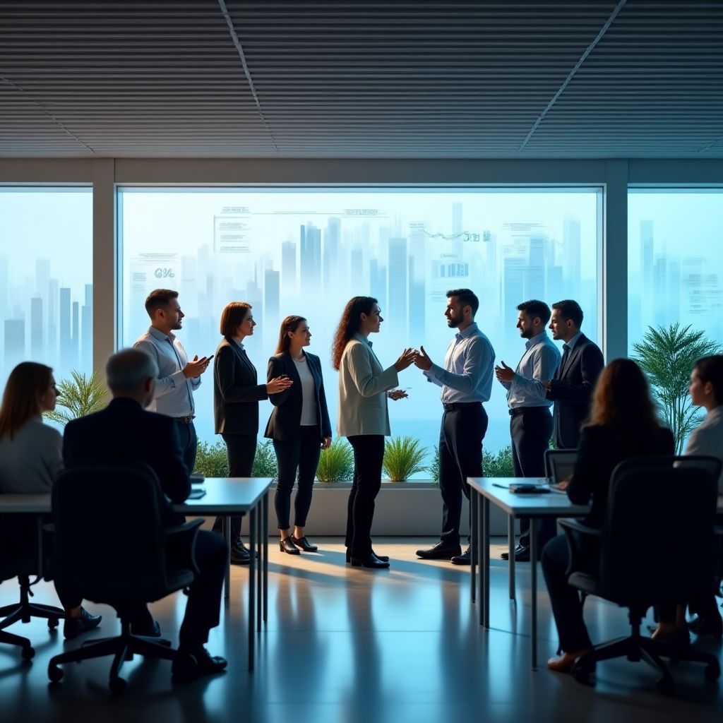 Equipo de PresupuestoFamiliar reunido en oficina moderna